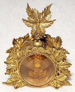 Antico Porta Profumo Francese Ottone Oro e Foglie di Vetro Barocco Rococò Vanità B - Foto 1 di 18