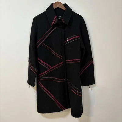 Chaqueta Abrigo Y2K CoVelo Mujer Grande Negra 100% Lana Cremallera Distintiva Foto 1 de 4