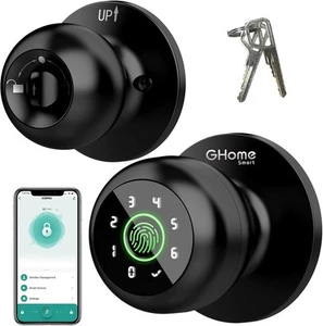 GHome Smart 4-in-1 Door Knob Fingerprint Lock with Metallic Black - Picture 1 of 9