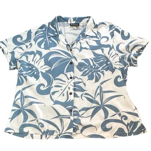Puanani by RJC Made in Hawaii Women’s Aloha Shirt XL Light Blue/White Leaf Print - Picture 1 of 10