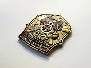 Aged Brass Firefighter Prayer Commemorative Badge Medallion - Picture 1 of 10