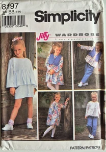 SIMPLICITY PATTERN 8197 DRESS TOP SKIRT PANTS VEST GIRLS SIZES 5 6 6X UNCUT FF - Picture 1 of 2
