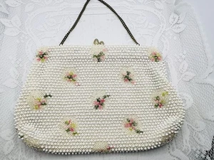 Corde Bead Vintage Kiss Lock Purse Clutch 1960s Bridal Prom Cocktail Party - Picture 1 of 8