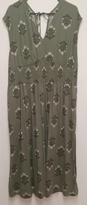 Old Navy Olive Green XL Tall Cotton Blend Dress Flowers Elastic Bare Ground (W) - Picture 1 of 7