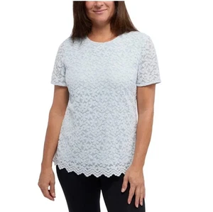 Teddi Rose Lace Overlay Short Sleeve Top, Women’s, Size M, Color Light Blue. - Picture 1 of 4