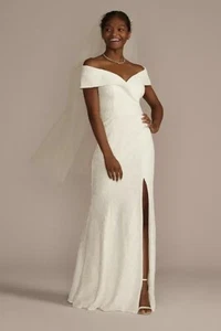 DB Studio Cuffed Off-The-Shoulder Lace Sheath Gown Ivory Size 0 Style #DB1531 - Picture 1 of 12