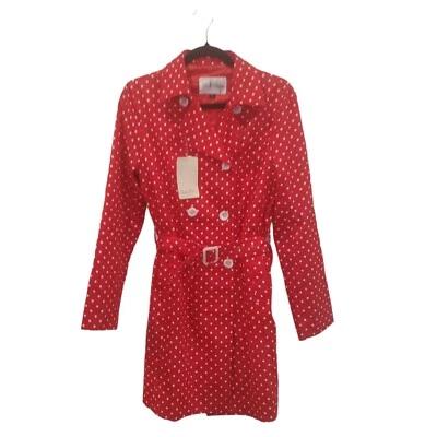Max Mara New 90s Polka Dot Trench Coat Jacket Red Size XL NWT Lined - Image 1 of 4