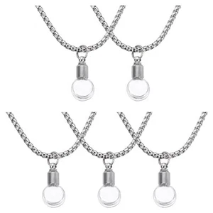 Vial Necklace, 5Pcs Flask Glass Container Necklace, Silver Tone - Picture 1 of 7