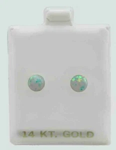 GENUINE OPAL STUD EARRINGS 14k WHITE GOLD - New With Tag & FREE Gift Box - Picture 1 of 7