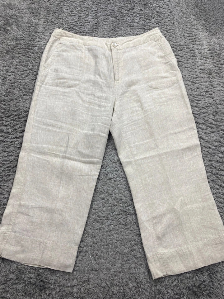 Pantalones Sigrid Olsen Mujer 10 Lino Tiro Alto Pierna Ancha Calce Relajado Pantalones de Carrera Foto 1 de 4