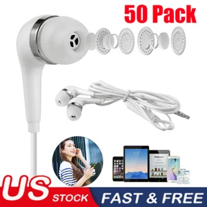 50Pcs 3.5mm In-ear Earphone Headset Headphones Earbud W/ Mic For Samsung Galaxy - Picture 1 of 12