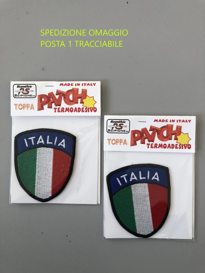 2 CONFEZIONI REGALO PATCH SCUDETTO ITALIA AZZURRO RICAMATA CM 5,5X6,5 TERMOADES - Immagine 1 di 1