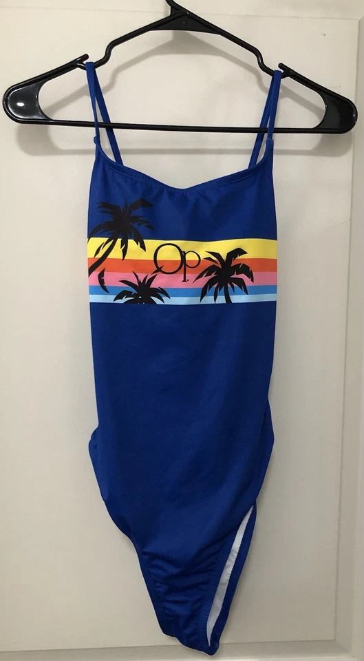 RARO OP Ocean Pacific Blue Sunset Palm Trees Traje de baño grande para mujer de una pieza” Foto 1 de 4