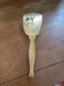 Antique Gold Silver Etched Floral Filigree Vanity Brush - Picture 1 of 10