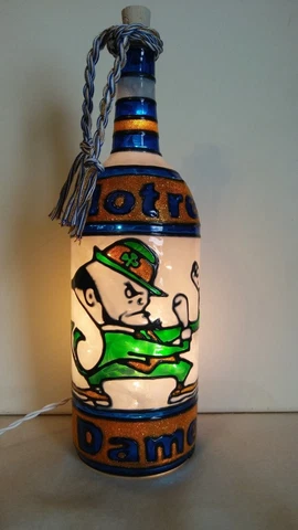 Notre Dame Inspired Hand painted Wine Bottle Lighted Stained Glass look Cover