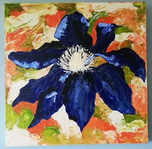 "CLEMATIS" ACRYLIC on CANVAS Original Painting, Size 57cm X 57cm. - Picture 1 of 3