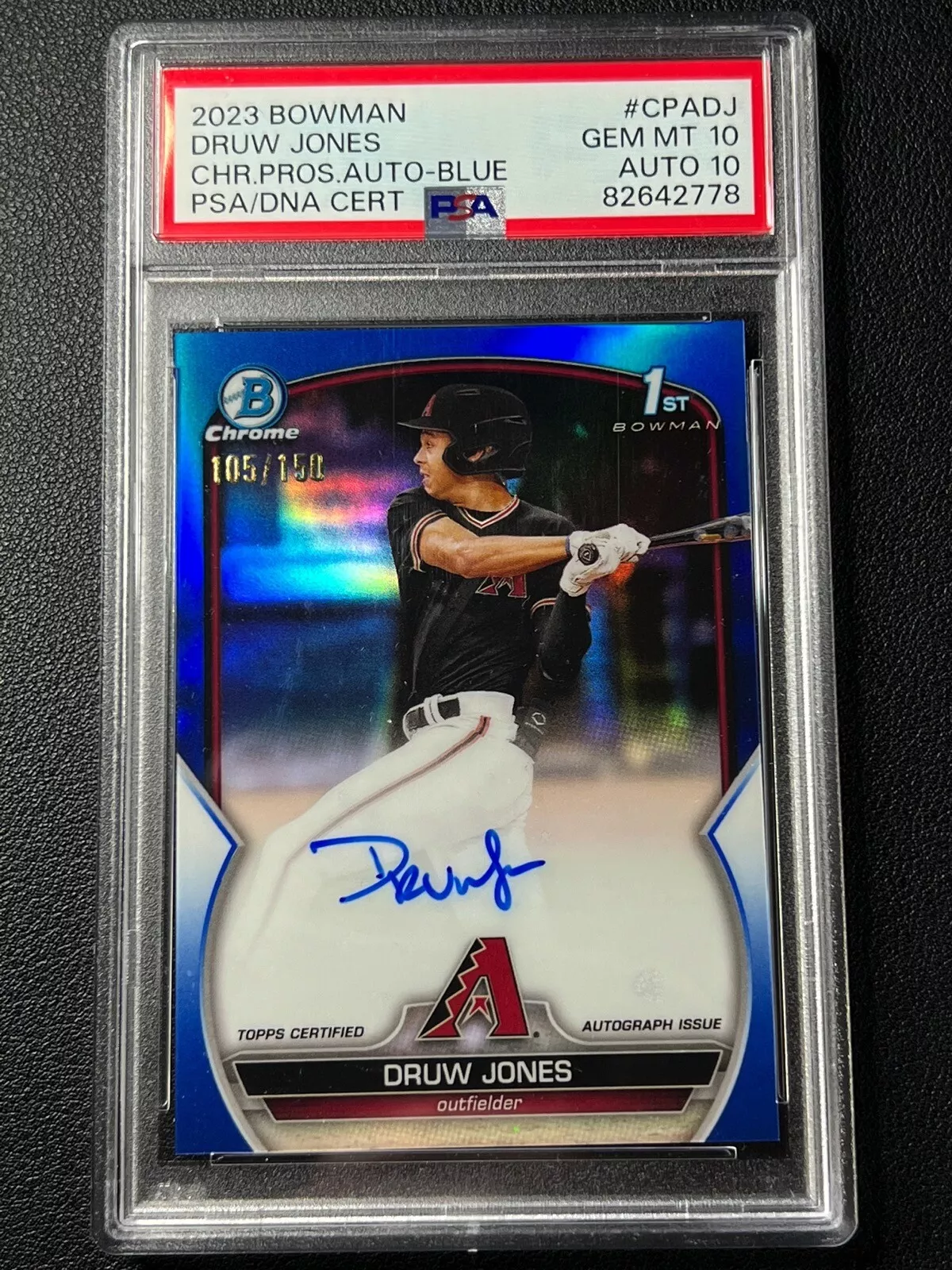 Druw Jones 2023 Bowman #CPA-DJ Chrome Prospect Auto - Blue Druw Jones 2023 Bowman #CPA-DJ Chrome Prospect Auto - Blue
