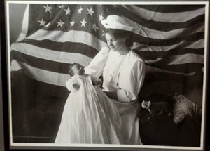 Cabinet Card Red Cross Nurse Baby American Flag Stuffed Tiger NICE!! JRR11 - Picture 1 of 7