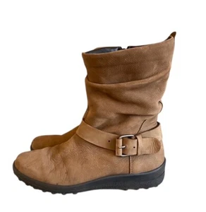 Hotter Groove Tan Grain Leather Mid Calf Boots Uk Uk 4.5 Standard Fit Buckles - Picture 1 of 12