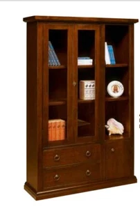 Showcase Library Living Elegant Wooden Of Poplar, Glass Cabinet Color Walnut - Picture 1 of 1