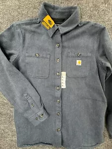 Carhartt Shirt Womens Medium Blue Loose Fit Heavy Long Sleeve Button Front New - Picture 1 of 12