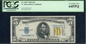 1934-A North Africa $5 Silver Certificate FR. 2307 PCGS 64 PPQ Emergency Issue - Picture 1 of 2
