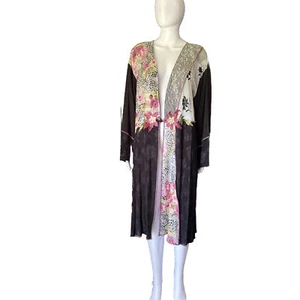 Lagenlook Vintage Kimono Duster Patchwork Leopard Roses Lace Cardigan Plus Size - Picture 1 of 24