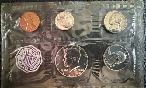 1964 U.S. Mint Proof Set - 5 Coins Sealed w/Envelope Cover