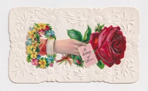 Antique miniature embossed daisy die cut VALENTINES DAY CARD holiday card - Picture 1 of 2