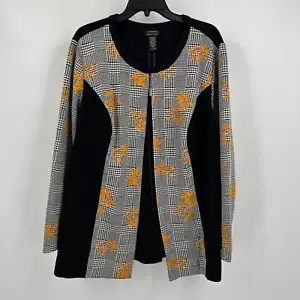 Catherines Black Label Womens Jacket Size 2X Black Yellow Floral Houndstooth - Picture 1 of 9