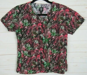 Med Couture Womens Short Sleeve Multicolored Forest Scrub Top Size XS  - Picture 1 of 5