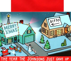 Lustige Frohe Weihnachten Außenbeleuchtung Lichter Krieg Nachbar Punze Grußkarte - Bild 1 von 3