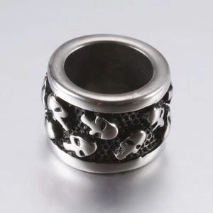 10Pcs Antique Silver Rondelle with Skull Large Hole Stainless Steel Beads 13x9mm - Picture 1 of 2