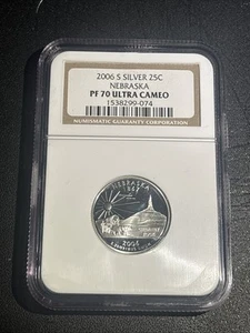2006-S NEBRASKA SILVER STATE QUARTER 25C NGC PF70 ULTRA CAMEO PROOF COIN - Picture 1 of 2