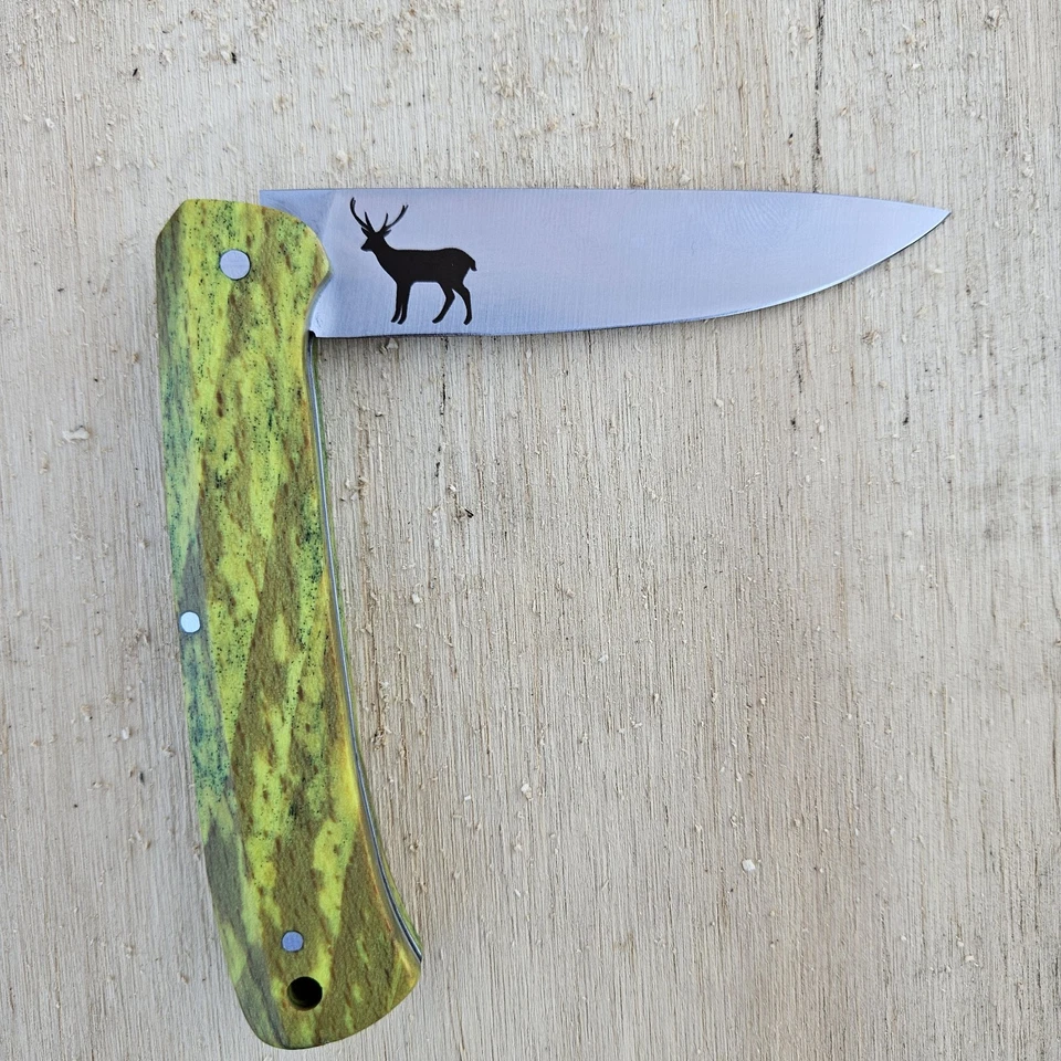 OTTER-Messer Finn Folding Knife 3.25" Satin Bohler N690 Steel Green Wood Handle - Image 1 of 3