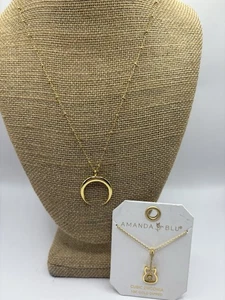 Amanda Blu Collana Chitarra Oro 18k Immerso Moderno Corno Pendente 1/20 14k GF - Foto 1 di 6