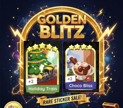 💫 Monopoly Go Sticker Golden Blitz 5⭐ Holiday Train S16 & 4⭐ Choco Bliss S21💫 - Image 1 of 3