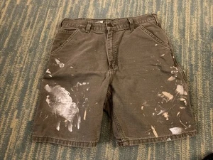 CARHARTT B25 US Men’s 32 Moss Green Washed Duck Work Shorts DISTRESSED - Picture 1 of 4