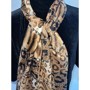Sciarpa leopardata donna taglia unica OS raso chiffon stampa animalier metallo sottile oro - Foto 1 di 4