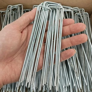 100 Pcs 6 inch Garden Landscape Staples Galvanized Pins Lawn Stakes for Weed ... - Picture 1 of 6