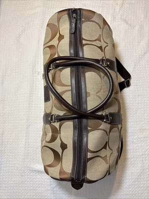 蔻驰 SKCH-41412 复古签名 C 帆布带棕色皮革装饰旅行包 — 第 1/4 张图片