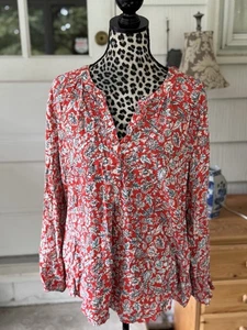 Old Navy The Tunika Shirt Langarm Oberteil lachs Blumen Boho fließend Karriere XL - Bild 1 von 10