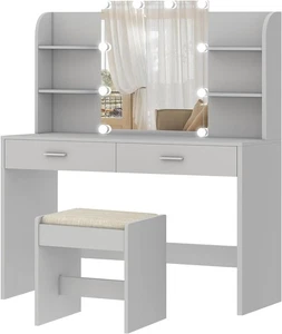 Vanity Desk, Makeup Vanity Table with 10 LED Light Bulbs, Vanity Table, Vanity D - Picture 1 of 9