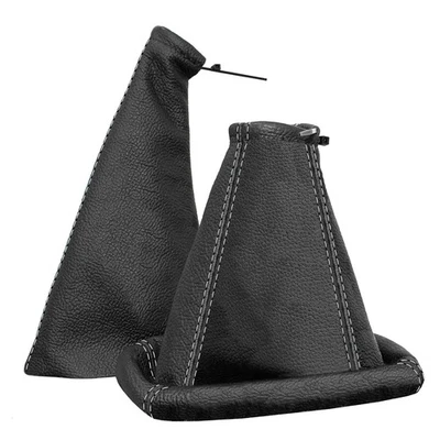 Borsa cambio + cuffia freno a mano Opel Vectra B in vera pelle nera cucitura grigia - Immagine 1 di 4