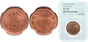 Finland 1917 10 Pennia Copper NGC MS 63 - Picture 1 of 1