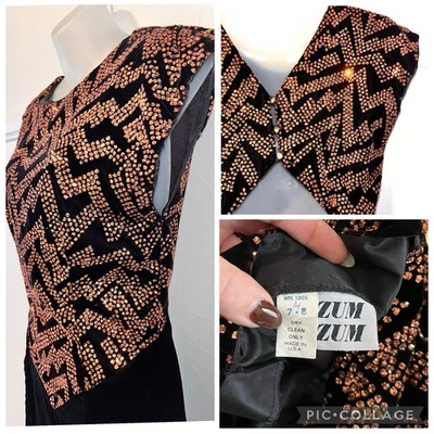 Vestido TOTALLY 80s De Colección ZUM ZUM Terciopelo Cristal Zigzag Recorte Cordones Espalda Talla 7/8 Foto 1 de 4