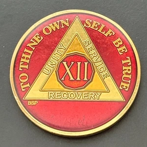 Alcoholics Anonymous AA 12 Years Recovery Token Coin Chip Tri-plate XII - Picture 1 of 2