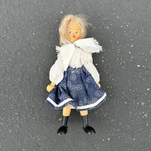 Vintage 1960's Polish Wooden Peg Doll 8.5" tall Hand Painted Girl Figurine - Picture 1 of 5