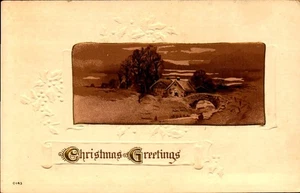 MARCO EN RELIEVE POSTAL-ESCENA NEVADA EN TONO SEPIA, "SALUDOS DE NAVIDAD" BK83 - Imagen 1 de 2