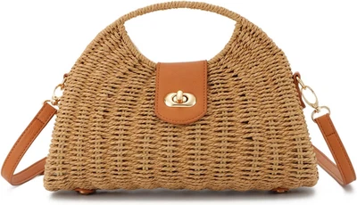 Borsa a Tracolla in Paglia per Donne Ragazze Estiva Borsa a Cesto Rattan Intrecc - Immagine 1 di 4